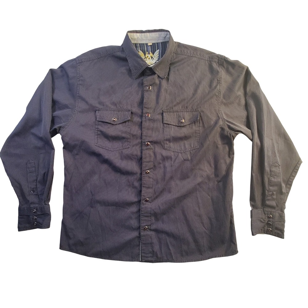 Scully Mens Western Pearl Snap Shirt Charcoal Gray Pinstripe Long Sleeve Medium